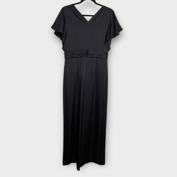NWT AIDAN MATTOX black satin flutter sleeve v neck jumpsuit size 10 cocktail - Picture 4 of 8